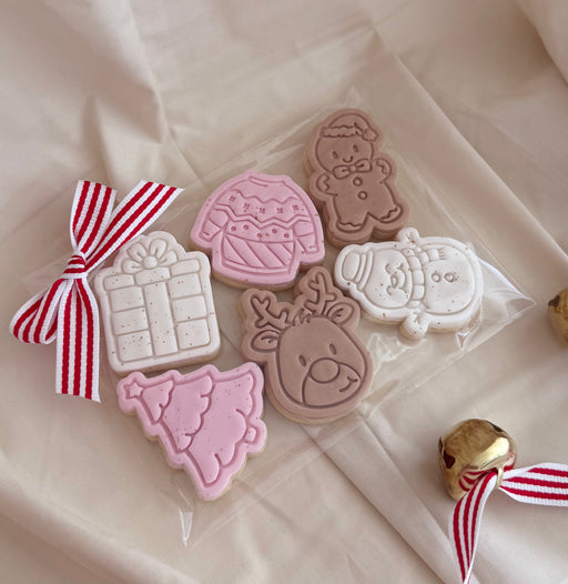 Set of 6 hand-decorated mini Christmas cookies with festive holiday designs, perfect for stocking stuffers or holiday treats